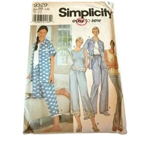 Simplicity 9329 Easy to Sew Pajamas Set L XL Tank Short or Long Sleeve Pants Cut